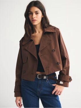 Abercrombie & Fitch Cropped Brown Double-Breasted Trench Coat